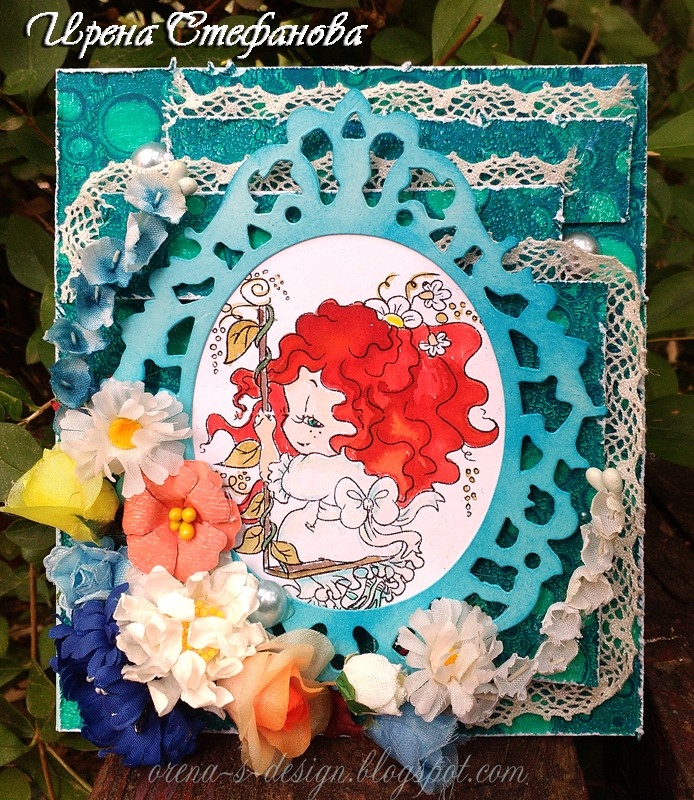 Всесела детска ръчно изработена картичка с русалка