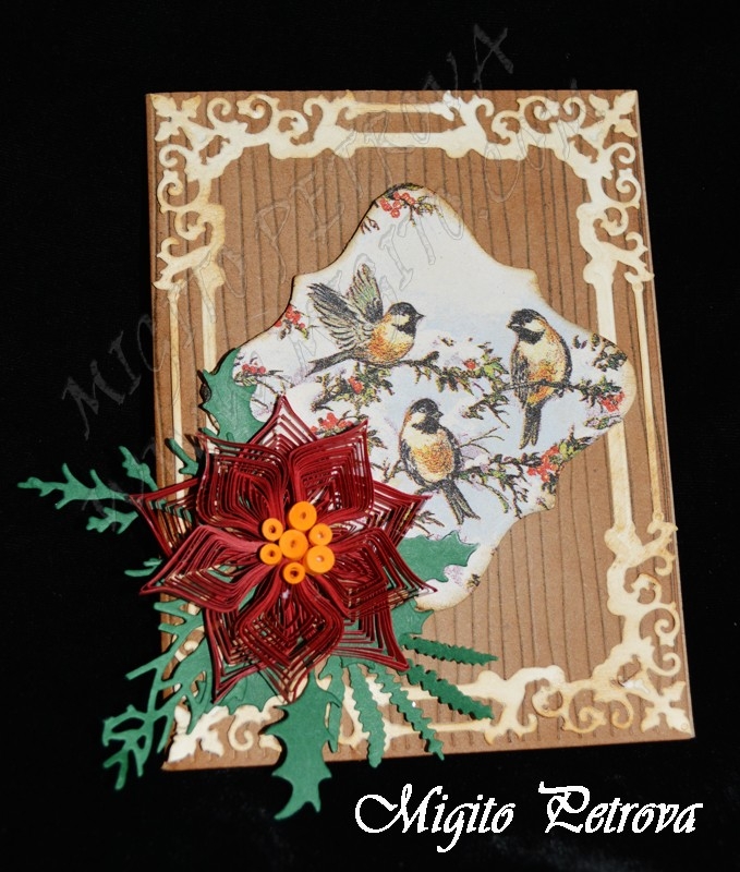Новогодишна картичка с квилинг елементи и птички 2