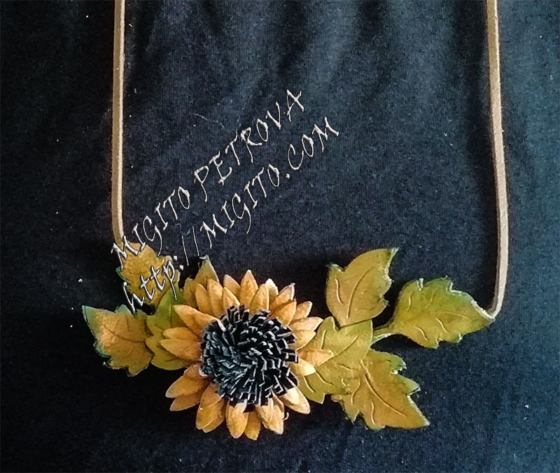 Колие естествена кожа слънчоглед ръчна изработка