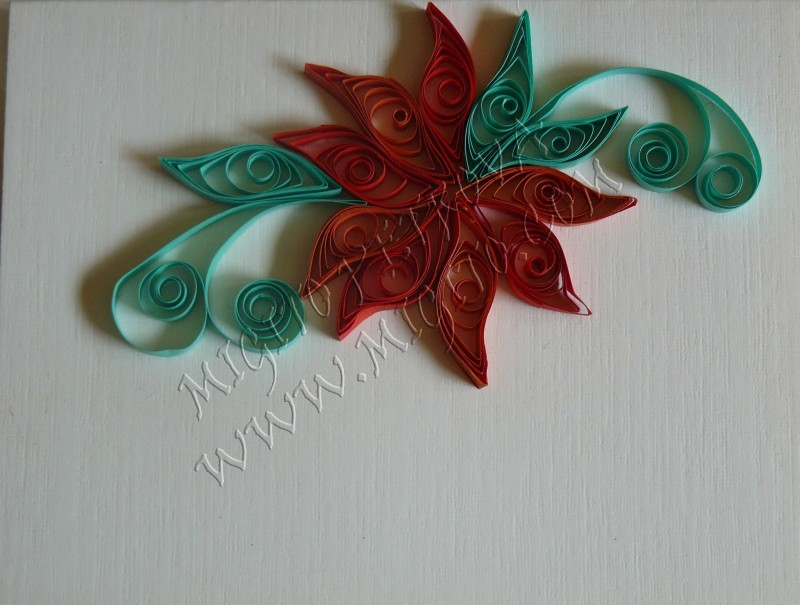 Червено цвете 2 Ръчно изработена картичка с квилинг